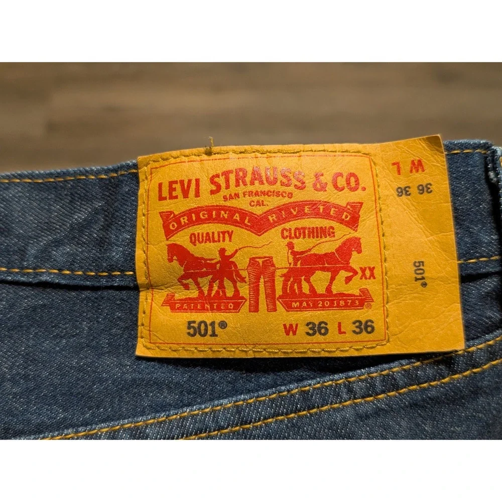 Levis 501 Original‎ Mens Dark Wash Straight Leg Button Fly Jeans W36 L36 Blue